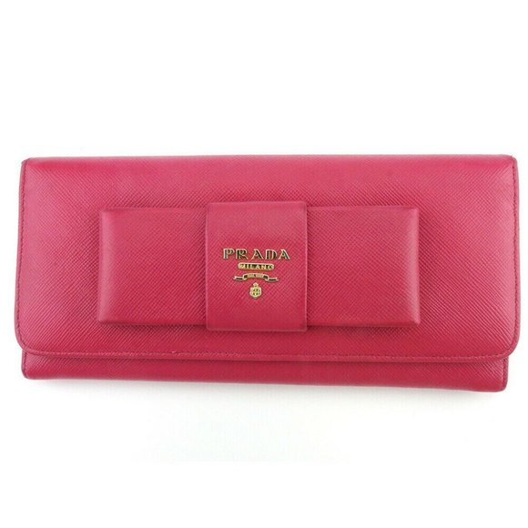 PRADA Purse Ribbon Pink Safiano Leather Auth USED T18178 - Picture 1 of 8